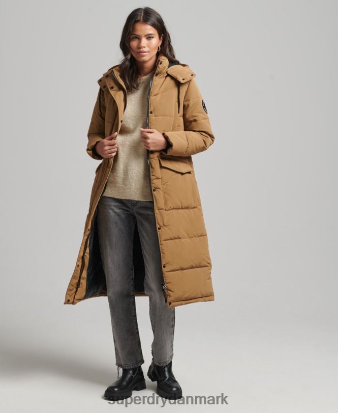 Superdry Brun Kvinder tøj everest longline puffer coat 868VH3674