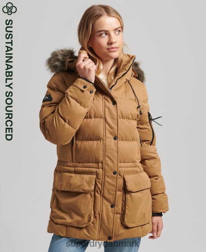 Superdry Brun Kvinder tøj microfiber ekspedition parka jakke 868VH3654