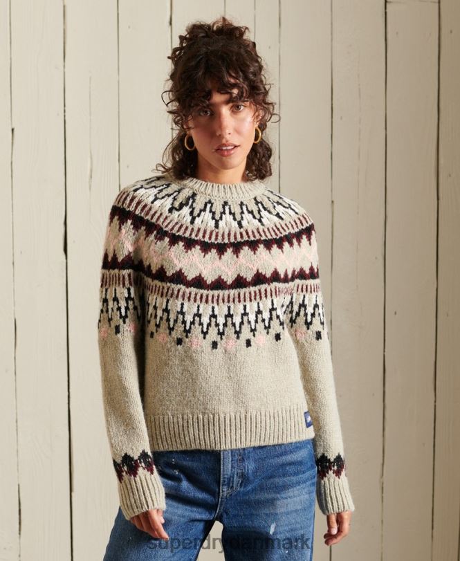 Superdry beige Kvinder tøj klassisk fairisle crew jumper 868VH4032