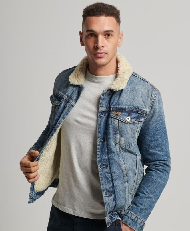 Superdry blå Mænd tøj denim sherpa jakke 868VH4437